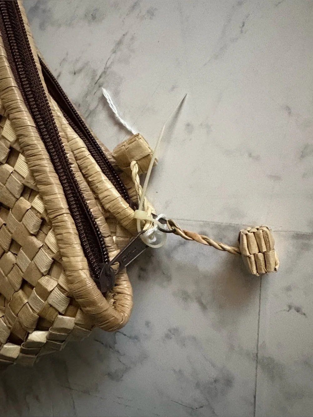 Woven Straw Zip Pouch Set in Natural